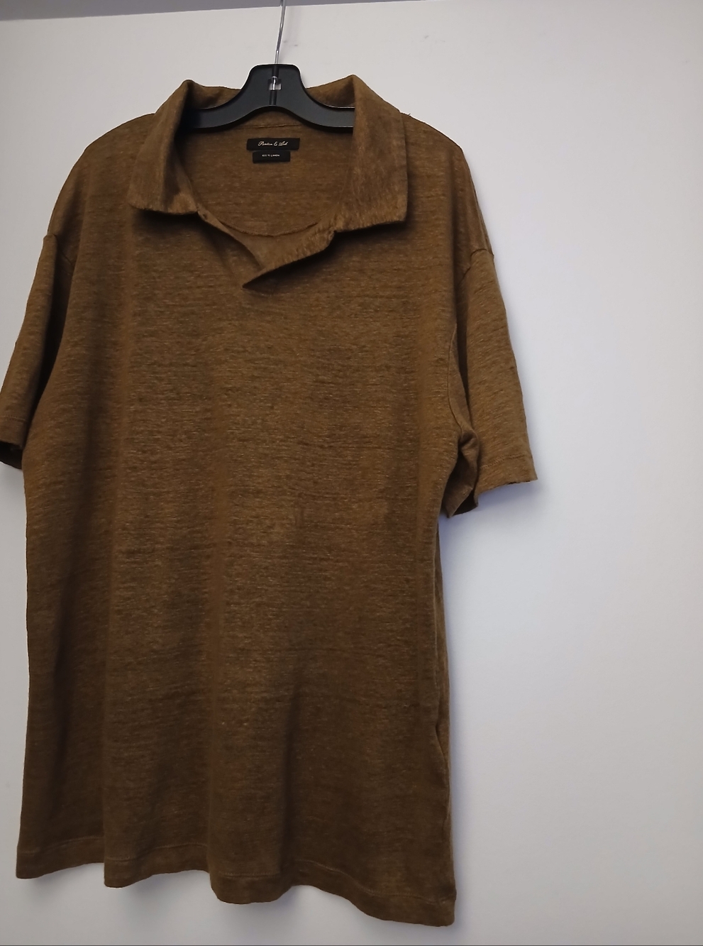 Porter and Ash Men's LINEN  Casual Polo Shirt in Olive Brown.Size S